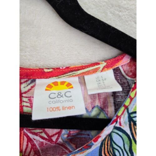 C & C California 100% Linen Womens Dress Size Small Beach Tropical Floral Boho - Picture 3 of 7