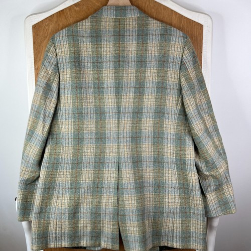 VINTAGE Tweed Jacket Mens 42R Green Plaid 2 Button Wide Notch 70s Sport Coat - Picture 14 of 16