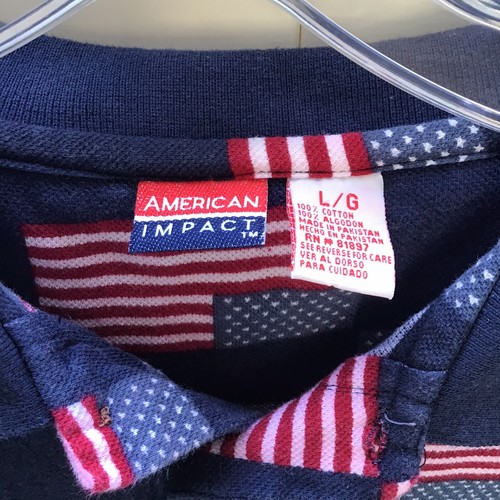 Patriotic "American Impact" Men's Navy w/American Flags Short Sleeve Polo Sz L - Picture 3 of 6