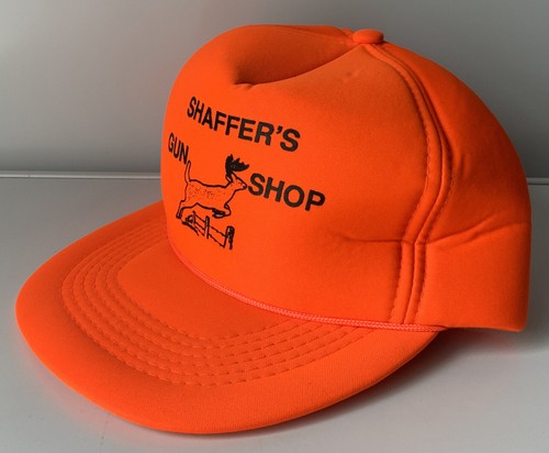 Vintage Blaze Orange Hunting Hat “Shaffers Gun Shop” Foam SnapBack Deer Hunter - Picture 2 of 6