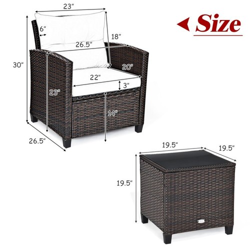 Outdoor Rattan Chairs Table Conversation Set Patio Furniture Sturdy Steel Frame - Picture 13 of 13