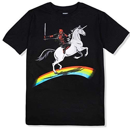 Marvel Deadpool Riding A Unicorn On A Rainbow schwarzes T-Shirt Größe Herren Small - Bild 1 von 9