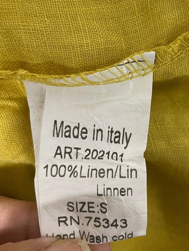 Leinen Top Damen klein gelb weiß Streifen Rüschensaum Lungo L'arno Italy Boho - Bild 7 von 8