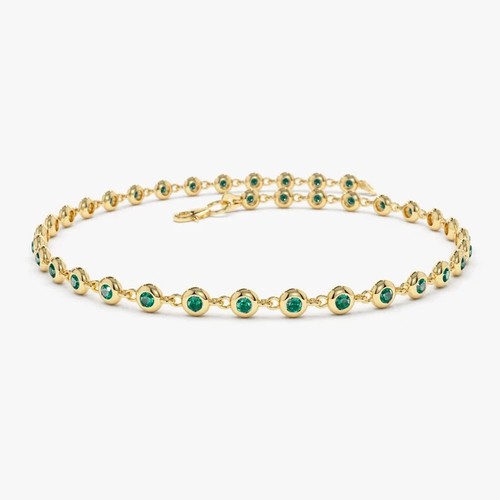 1 Ct Natural Green Emerald Women's Tennis Bracelet 14k Yellow Gold Size 8.5"inch - Bild 1 von 8
