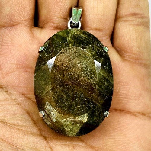 Ciondolo enorme argento sterling 925 zaffiro naturale non riscaldato certificato 54,20 grammi - Foto 7 di 7