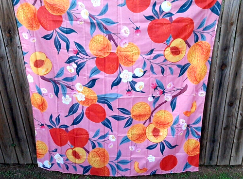 PEACHES & Floral Blossom SALMON PINK FABRIC SHOWER CURTAIN 72X72 New - Picture 3 of 3