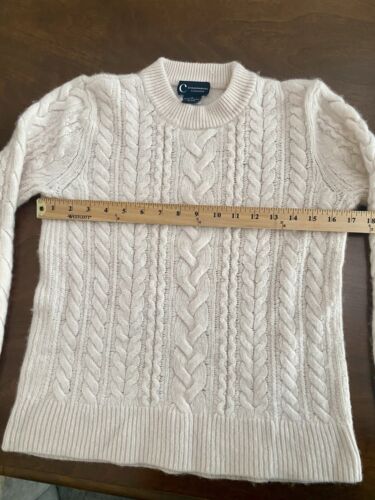 Maglione BLOOMINGDALES Junior Large 100% Cashmere Maglia Cavo Alabastro Bianco - Foto 3 di 6
