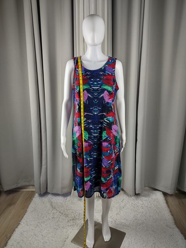 Dana Buchman Women's Blue, Pink, Red, Floral Tropical Leaves Lined Shift Dress L - Picture 5 of 12