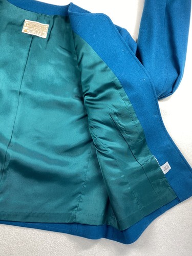 VTG Pendleton Women's 100% Virgin Wool Button Crop Jacket Green Turquoise USA - Picture 8 of 14