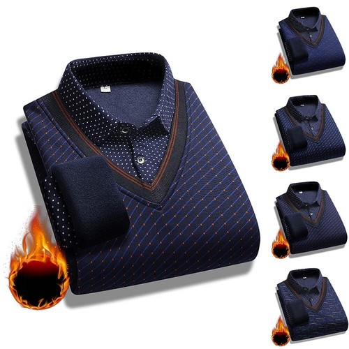 Mens Shirt Fleece Lined Long Sleeve Tops Trendy Dress Shirt for Business Tops - Picture 12 of 23