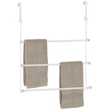 MyGift Over the Door 3 Tier Hanging Bathroom White Metal Towel Bar Storage Rack