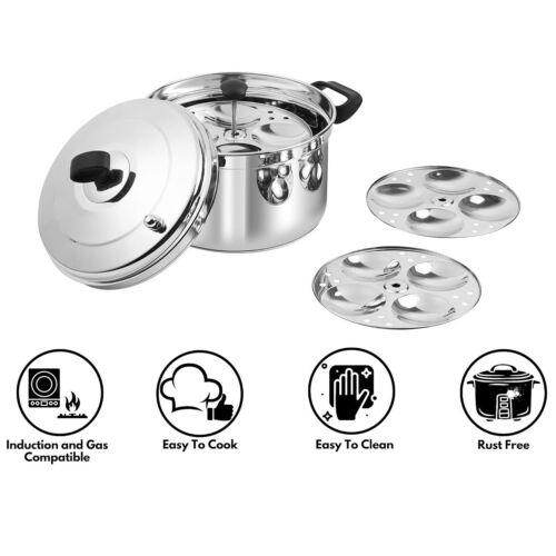 Stainless Steel Idli Stand Induction Idli Cooker with 4/6 Tiers Idly Plates - Picture 8 of 12