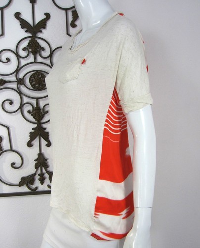 Shulami Short Sleeve Crew Neckline Blouse TOP Knit Size M Medium White Orange - Bild 2 von 5