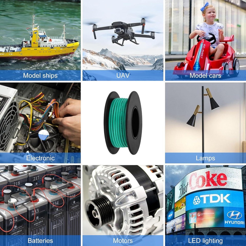 22 AWG Stranded Wire Spool, 16.5ft Each in 8 Colors Silicone