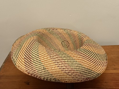 Vintage 100% Natural Straw Handwoven In Ecuador Fedora Sun Hat Multicolor 7 1/8 - Picture 7 of 9