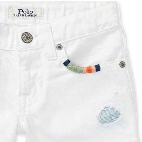 Polo Ralph Lauren WHITE Girl's Denim Cut-Off Shorts, Size L