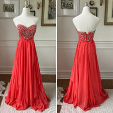 Sherri Hill Sweetheart Strapless Beaded Coral Formal Gown Prom Pagent Dress 0972