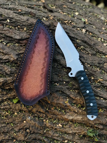 Maßgeschneidertes handgefertigtes Jagdmesser Survivalmesser Spiegel Polierklinge mit Hülle - Bild 2 von 4