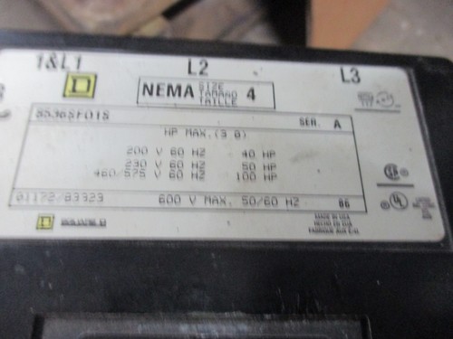 SQUARE D MAGNETIC STARTER 8536SF01S USED - Picture 6 of 6