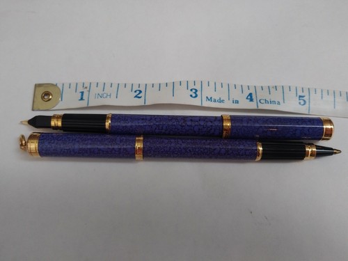 Vintage Waterman Lady Charlotte blau lila Füllfederhalter & Kugelschreiber Set - Bild 5 von 10