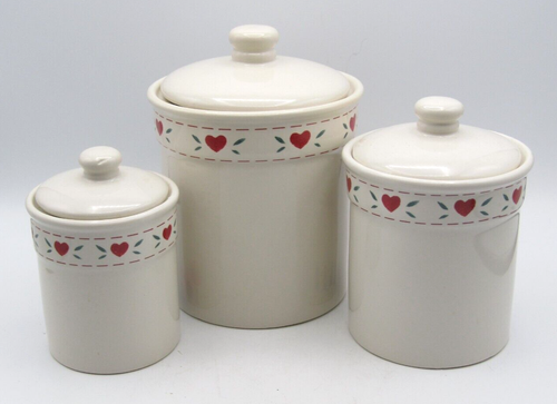 VINTAGE PREFERRED STOCK CERAMIC "FOLK ART" CERAMIC CANISTER SET (3) MADE TAIWAN - Picture 2 of 4