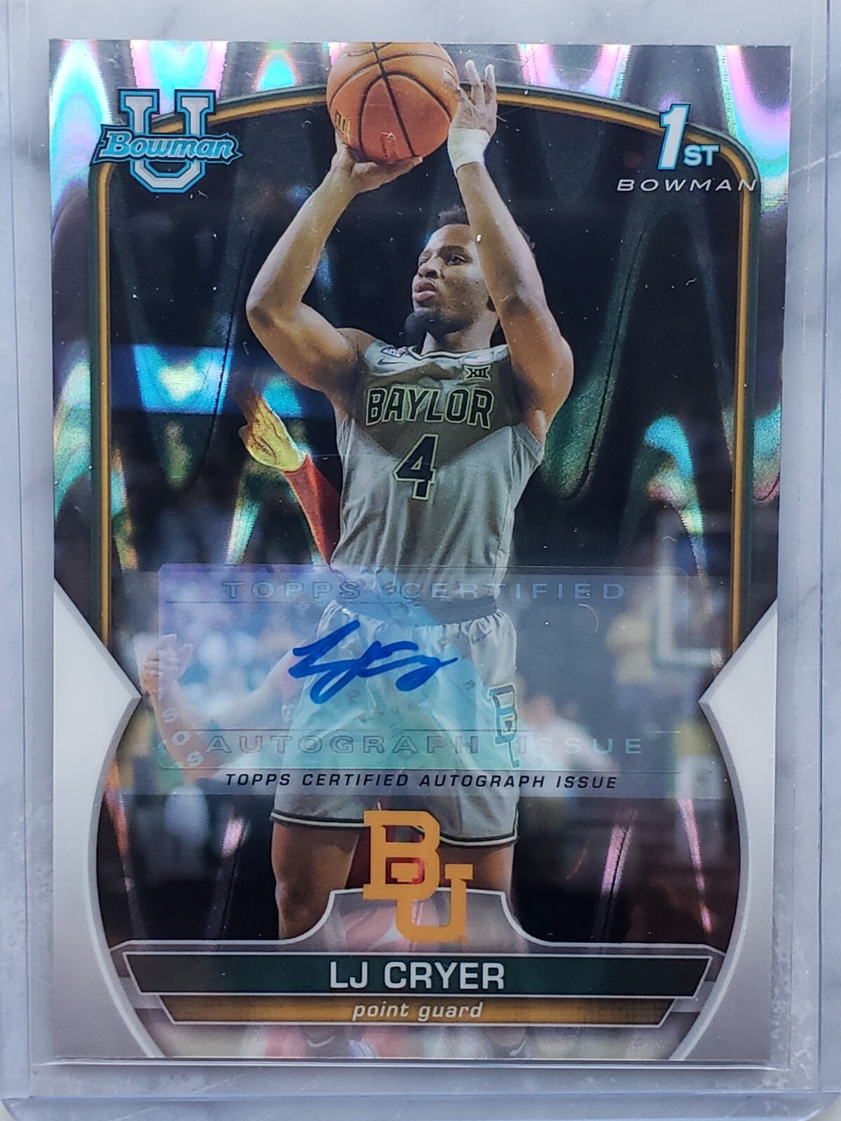 2022-23 Bowman University Chrome LJ Cryer #87 1st Raywave Auto /199 Baylor Bears