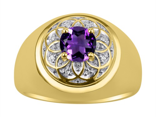 RYLOS Men's Gypsy Ring 7MM Gemstone & Diamond, Yellow Gold Plated Sizes 8-13 - Picture 8 of 23