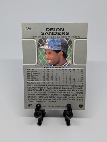 💎DEION “PRIME TIME” SANDERS 💎1990 Leaf #359 New York Yankees - Picture 6 of 6