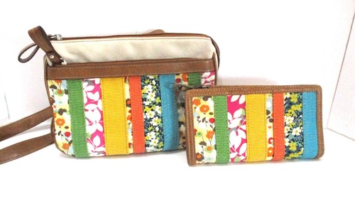 Relic Colorful Floral & Solid Stripe Crossbody Bag w Matching Wallet - Picture 1 of 12