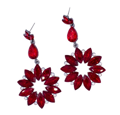 Red Tone Crystal Long Style Ear Drop Down Dangle Chandelier Earrings Design Boho - Picture 5 of 5