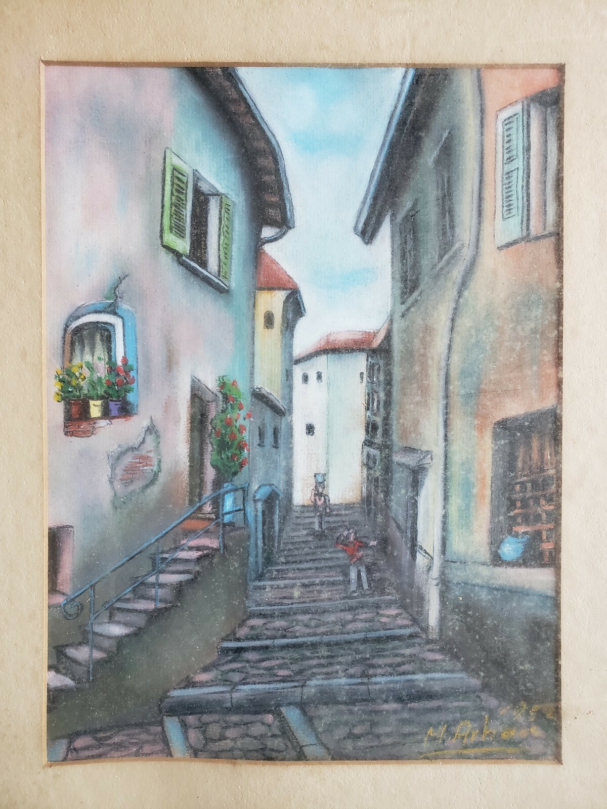 1952 Signed Street Scene Cityscape Watercolor Painting 2 Painting LOT 