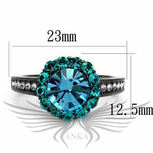Round 2.04Ct Sea Blue AAA Grade CZ Black Ip Engagement Ring 5 - 10 Tk2716 - Picture 2 of 4