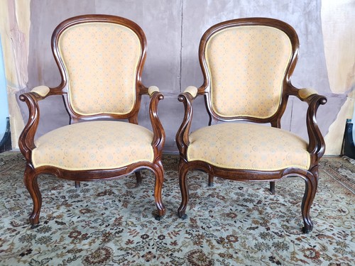 Couple Armchairs Luigi Filippo Original Nineteenth Century Shank Restored - Picture 3 of 24