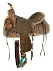 14", 15" Double T Barrel style horse saddle with Teal flower