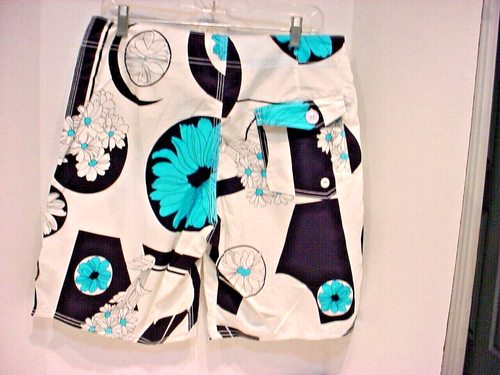 Ever Floral Board Shorts Swim Trunk Men's Size 30 Blue White Black U.S Made NEW - Picture 2 of 4