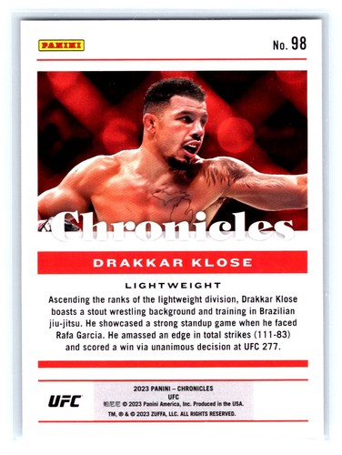 2023 Panini Donurss UFC #98 Drakkar Klose Red Foil 193/199 - - Bild 2 von 2