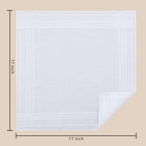 GB Men's Handkerchiefs 100% Cotton Solid White with Stripe Large Classic Hank... - Picture 4 of 6