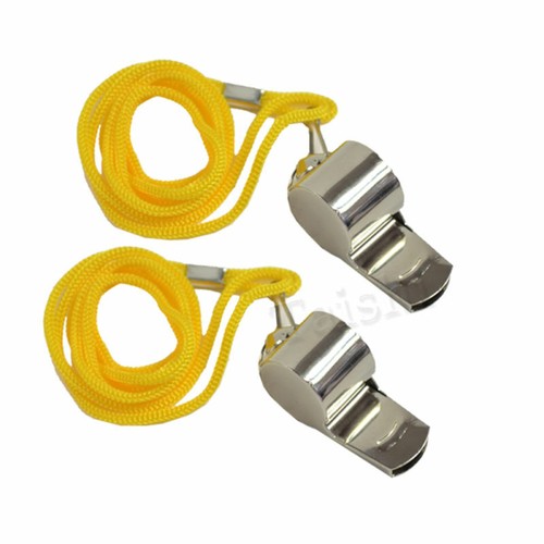 2X TOP METAL REFEREE'S SPORTS WHISTLE KEYRING SCHOOL PE FOOTBALL RUGBY GAME NEW - Picture 3 of 7