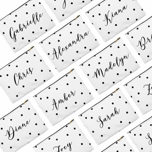 Kosmetiktasche mit individuellem Namen, personalisierte Bachelorette Goodie Bag, Tupfenmuster - Bild 2 von 8