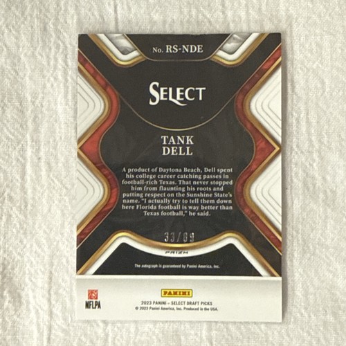 2023 Panini Select Tank Dell Purple Lazer Autograph 33/89 Rookie Card - Bild 4 von 4