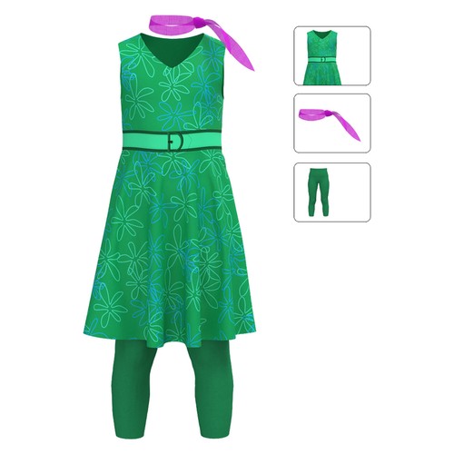 Adults Kids Inside Out 2 Disgust Cosplay Costume Dress Book Week Party Outfit - Picture 8 of 24