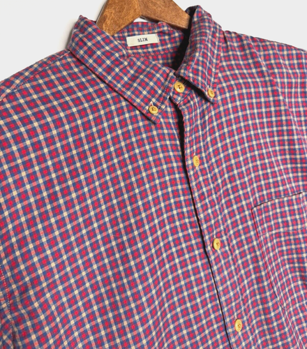 J Crew Flanellhemd Herren M Slim kariert rot blau hellbraun langarm - Bild 2 von 4