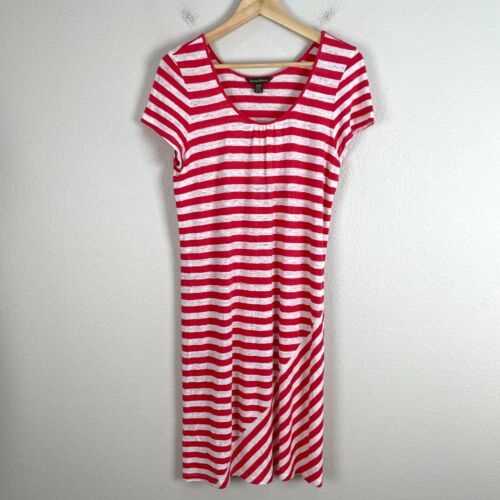 Tommy Bahama Womens Medium 100% Linen Dress Red White Striped Short Sleeve - Picture 3 of 8