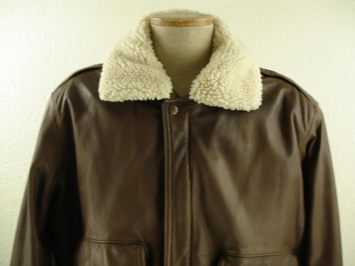 Men's XL Long XLT Adventure Bound Brown Leather Flight Jacket Sherpa Lining Trim - Picture 3 of 22