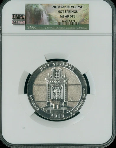2010 HOT SPRINGS PARK  5 OZ SILVER QUARTER NGC MS69 DPL MAC SPOTLESS *