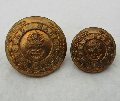 2x British:"ROYAL MARINES BRASS BUTTONS" (23mm-17mm, Buttons Ltd, WW2 Period) - Picture 3 of 3