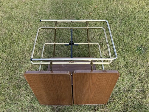 Vintage COSCO MCM 3 Tier Metal Rolling Bar Utility Kitchen Cart WOOD Grain - Picture 7 of 17