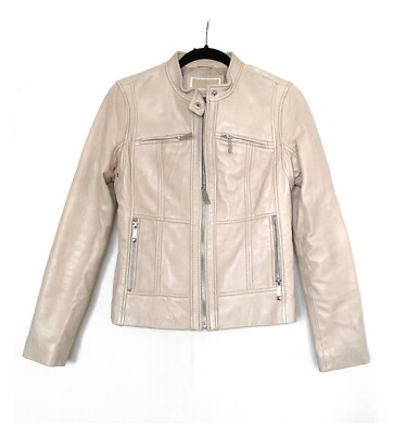 MICHAEL Michael Kors Women's Beige Leather Moto Jacket Size: Small