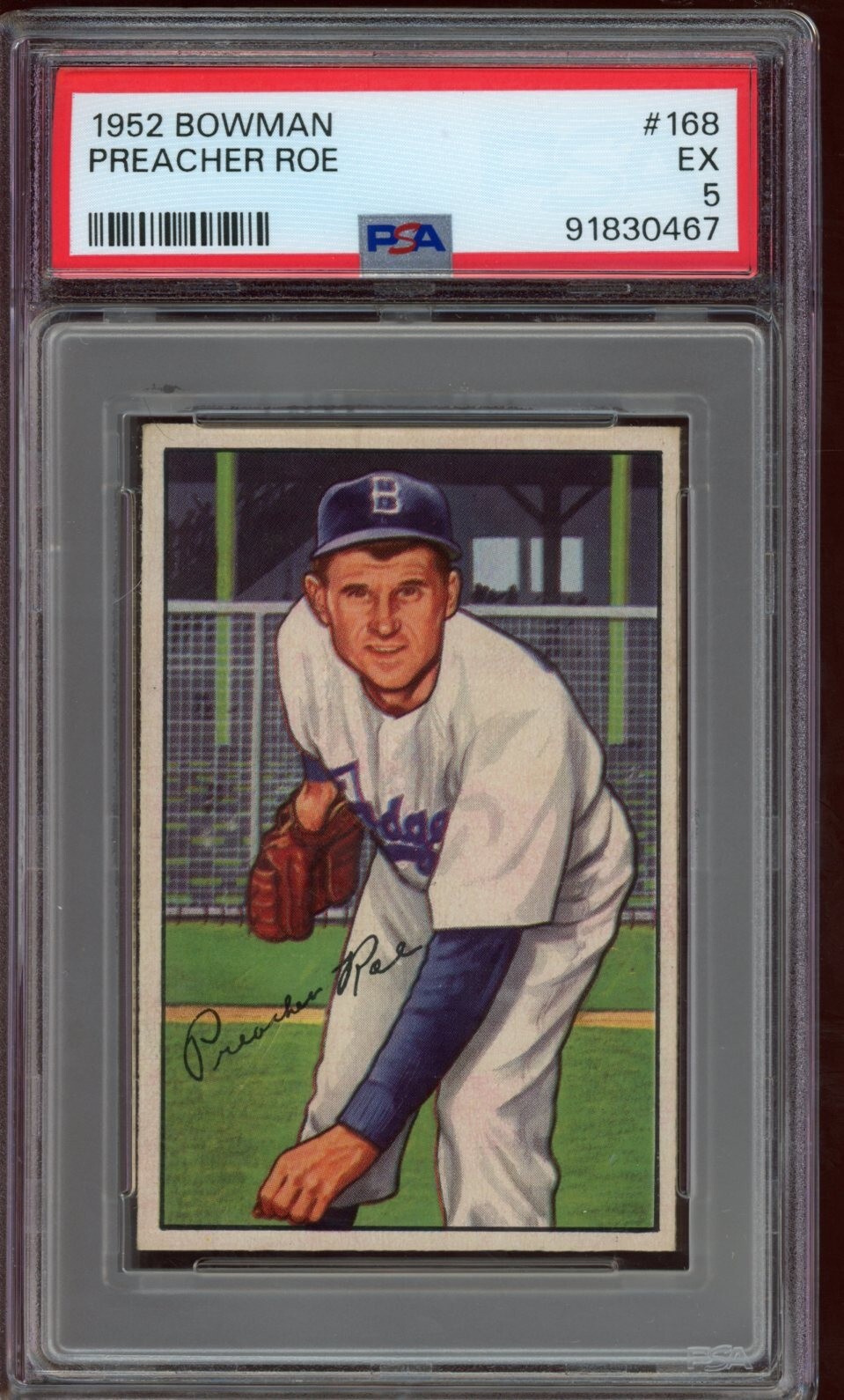 1952 Bowman #168 Preacher Roe - PSA 5 **NICE CENTERING**