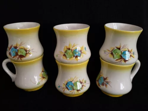 Rare Vintage Retro Looking Yellow Coffee/Tea Mugs - Set of Six